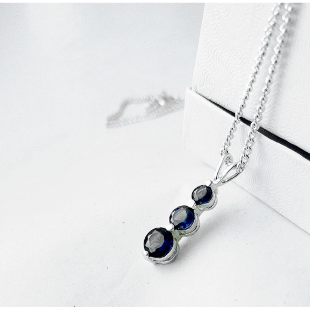 Simulated Cz Sapphire Necklace 925 Chain And Mounting Signed Cw